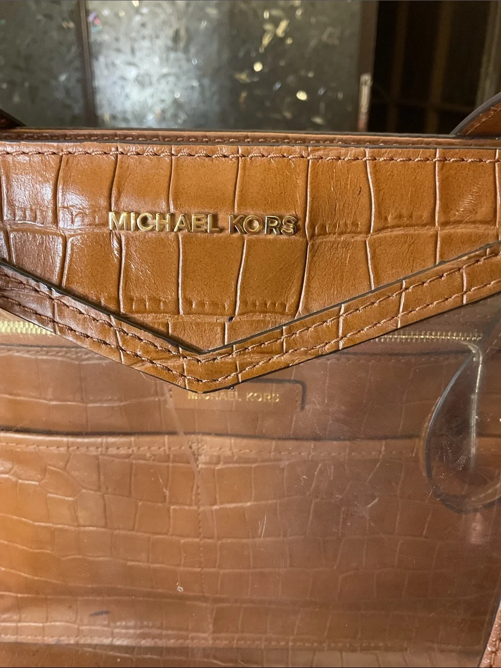 Michael Kors Brown Croc-Embossed Clear Tote - Picture 3 of 7